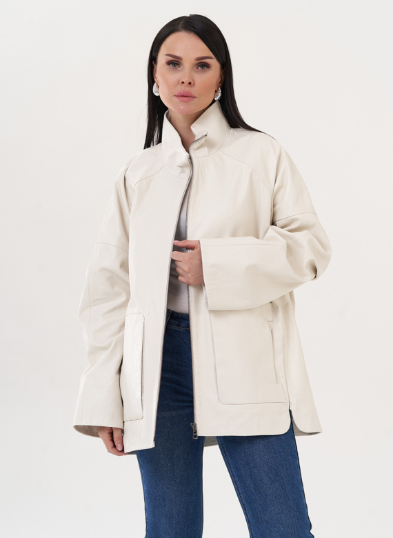 Удлиненная куртка из натуральной кожи белого цвета