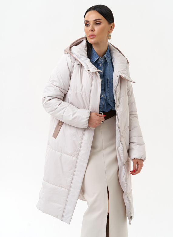 Женское утепленное полупальто с капюшоном