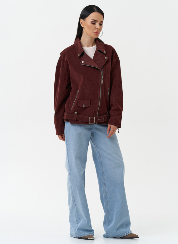 Куртка косуха из эко замши бордового цвета