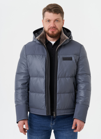 Пуховик из натуральной кожи с капюшоном Пуховик из натуральной кожи с капюшоном