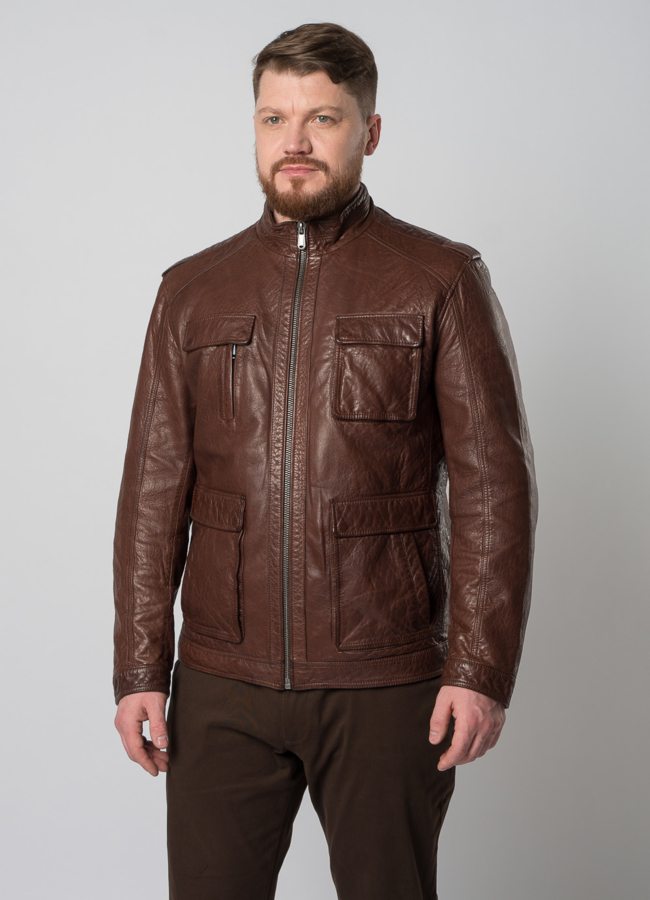 Мужская кожаная куртка коричневого цвета модель № W8055 универмаг малина