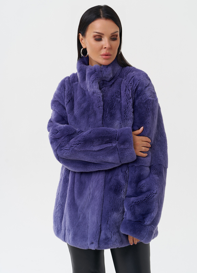 Яркая шуба из меха кролика модель № 27633 универмаг малина