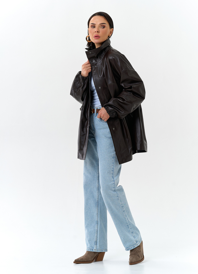 Куртка из натуральной кожи с воротником стойка модель № 32871 универмаг малина