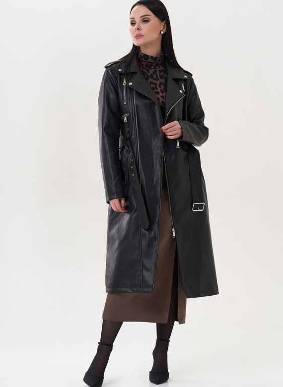 Плащ "косуха" черного цвета из эко кожи
