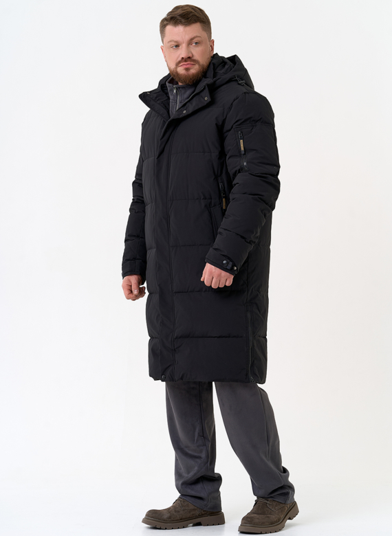 Мужской удлиненный пуховик с капюшоном Мужской удлиненный пуховик с капюшоном