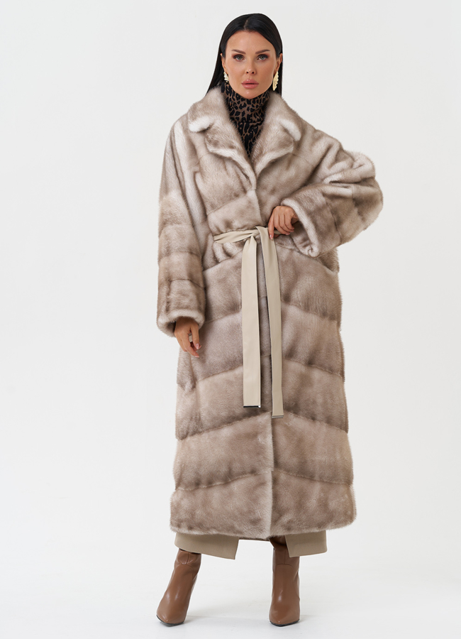 Длинная шуба из меха норки модель № 28126 меха малина