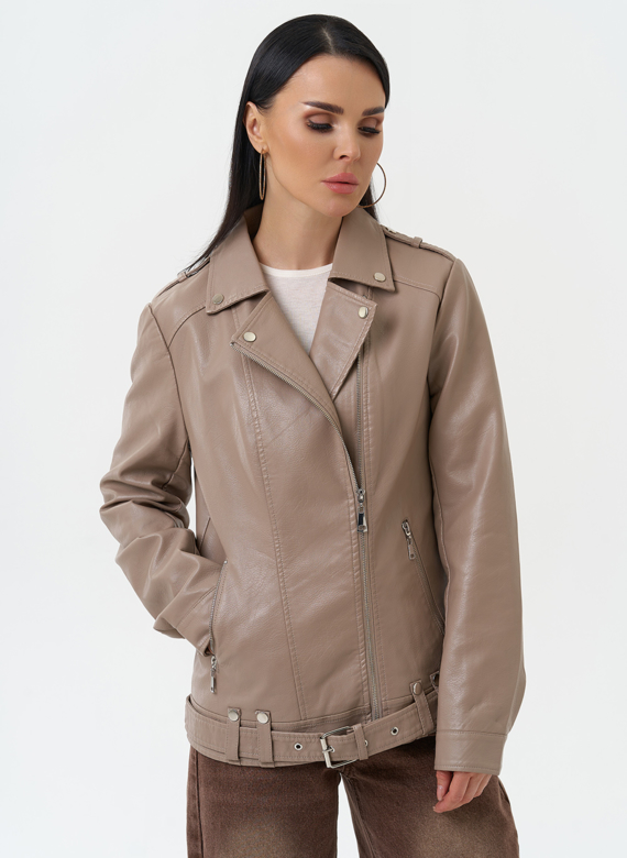 Куртка косуха из эко кожи бежевого цвета