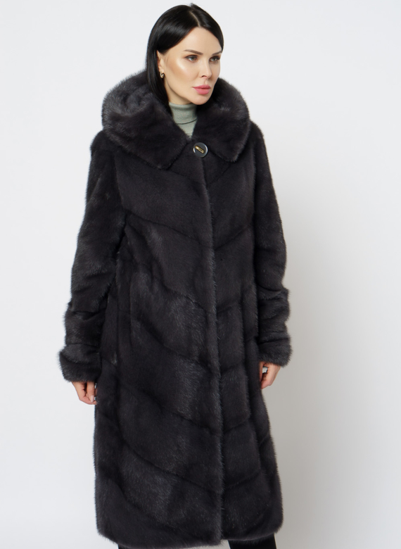 Длинная норковая шуба в сером цвете