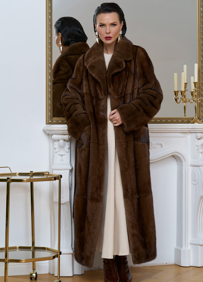 Длинная шуба из меха скандинавской норки модель № 28927 универмаг малина