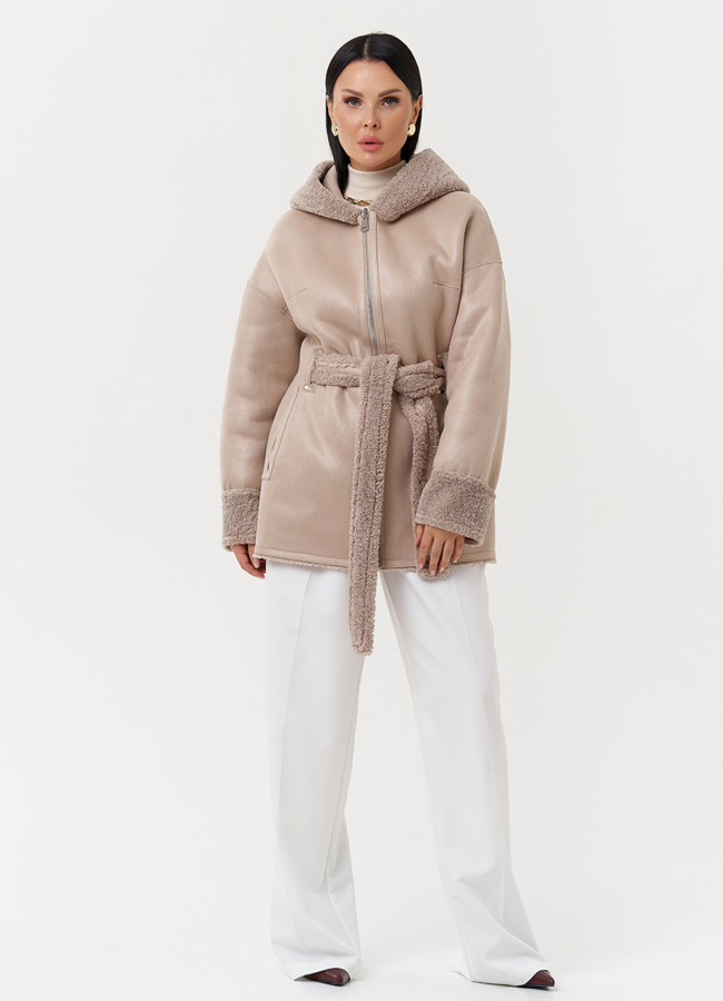 фото Дубленка из эко кожи с капюшоном модель № 27770