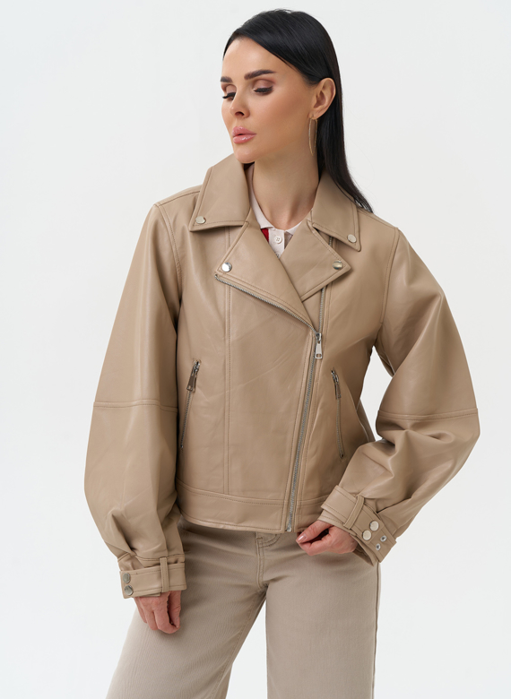 Куртка косуха из эко кожи бежевого цвета
