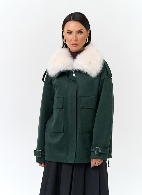 Женская куртка из эко замши с отделкой из эко меха