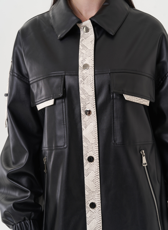 Куртка-рубашка из эко кожи с контрастными вставками