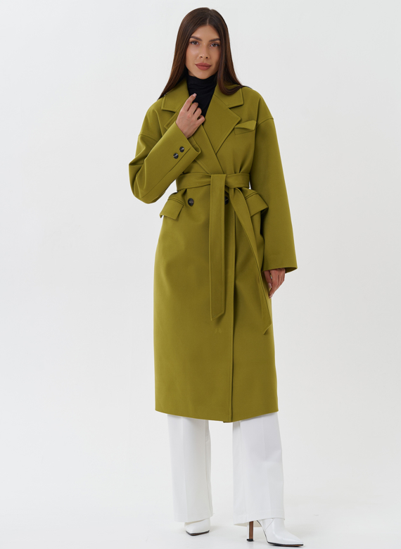 Пальто зеленого цвета с английским воротником