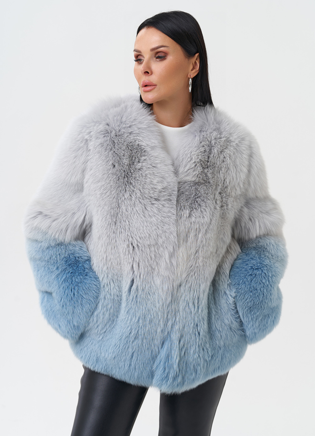 Шуба из меха лисы с принтом деграде модель № 28590 универмаг малина