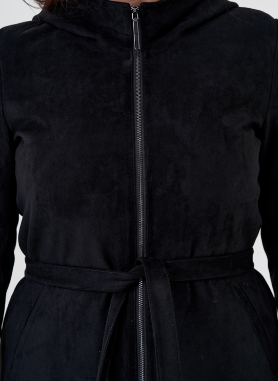 Полупальто из эко замши на утеплителе с капюшоном