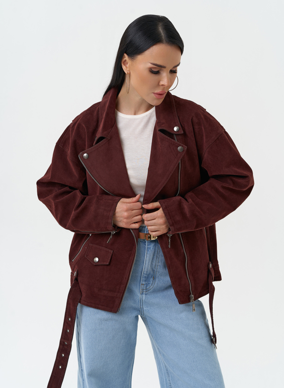 Куртка косуха из эко замши бордового цвета