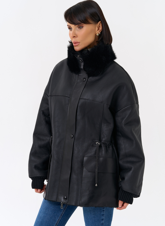 Женская натуральная дубленка с воротником стойкой