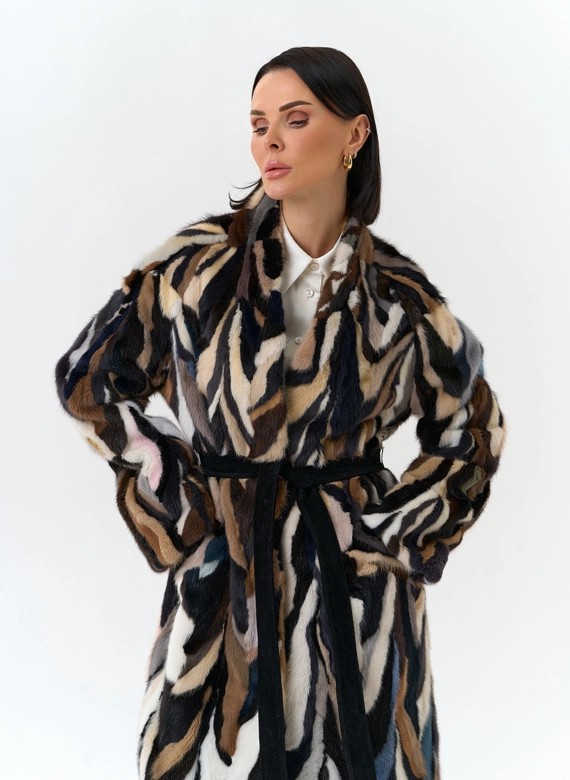 Шуба из норки в стиле пэчворк фото