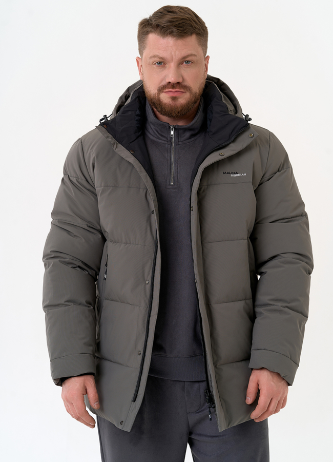 Мужской пуховик с капюшоном  модель № 31450 меха малина