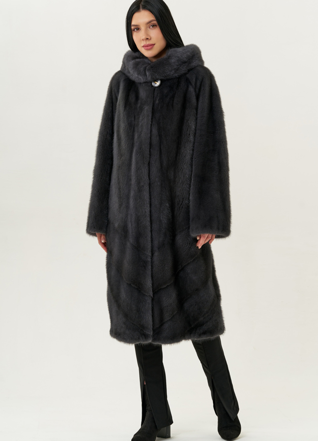 Женская шуба из норки силуэта баллон с капюшоном модель № 24750 универмаг малина