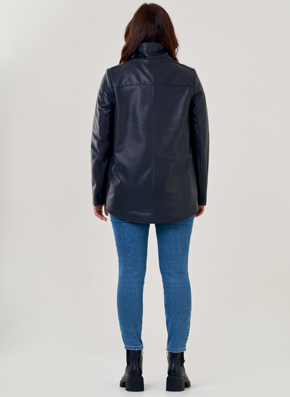 Кожаная куртка на молнии темно-синего цвета 