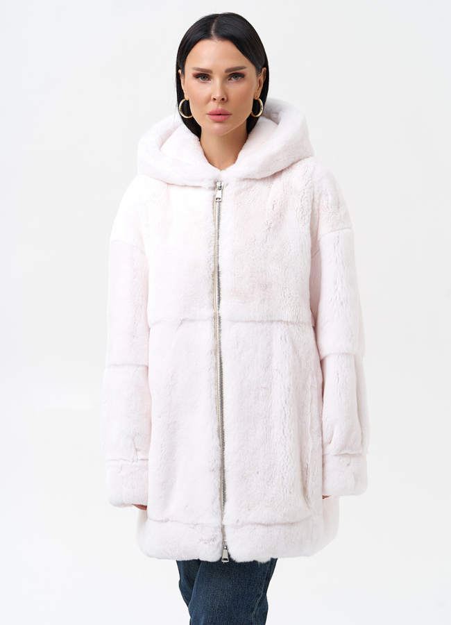 фото Шуба из меха кролика с капюшоном модель № 29065