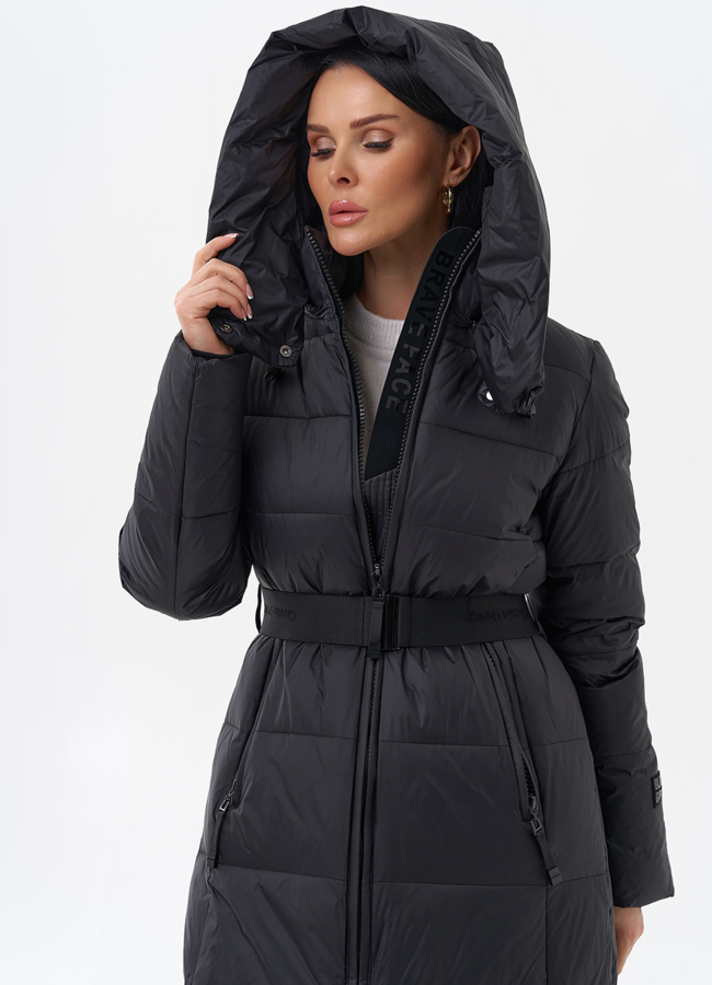 Длинный женский пуховик с капюшоном модель № 29184 универмаг малина