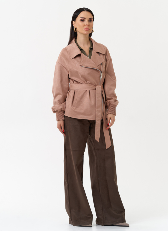 Женская куртка из эко замши с поясом