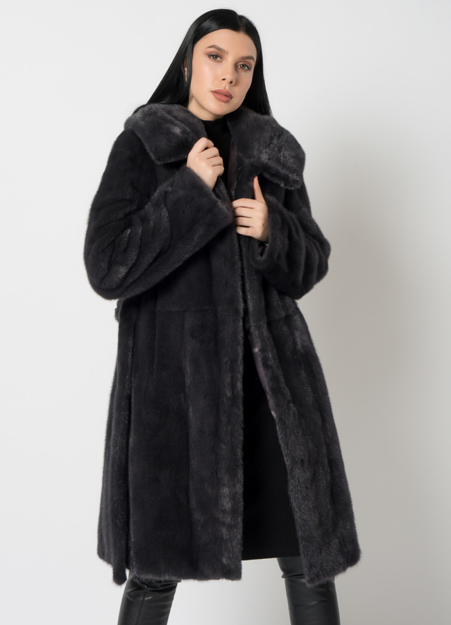 Норковая шуба с поясом модель № 31158 универмаг малина