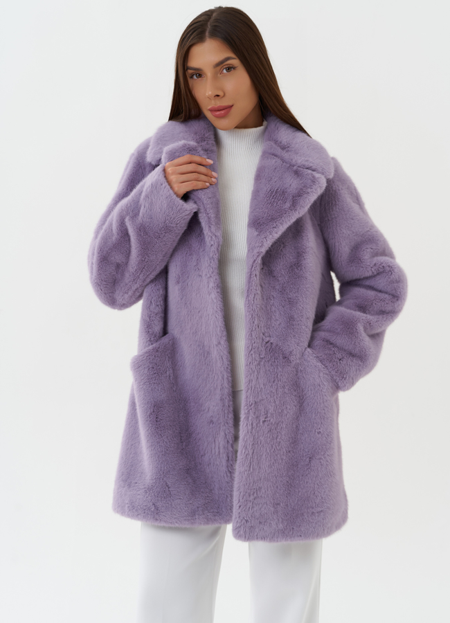 Укороченное пальто из эко меха  модель № 27786 универмаг малина