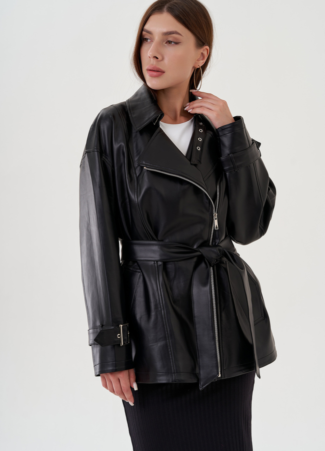 Куртка женская из эко кожи с поясом модель № 81224 универмаг малина