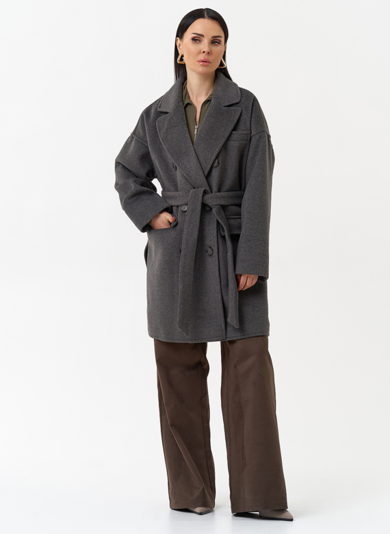 Женское укороченное пальто с поясом