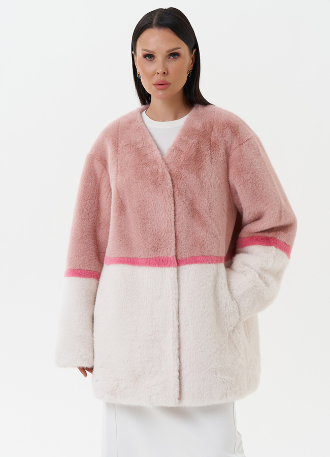 Женская шуба из эко меха в светлом оттенке модель № 27790 универмаг малина