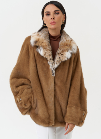 Куртка из меха норки с воротником их меха рыси