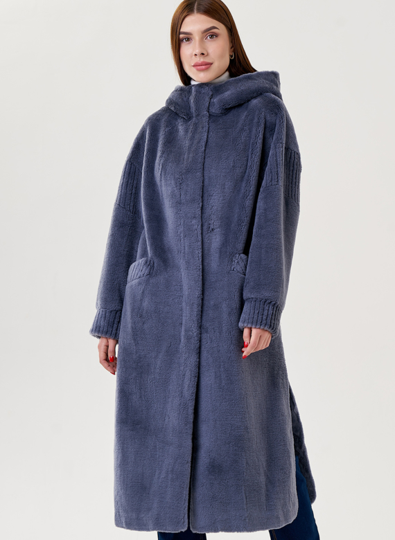 Женское пальто из шерсти с капюшоном 