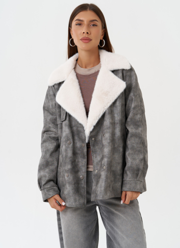 Жакет из эко кожи с отделкой эко мехом