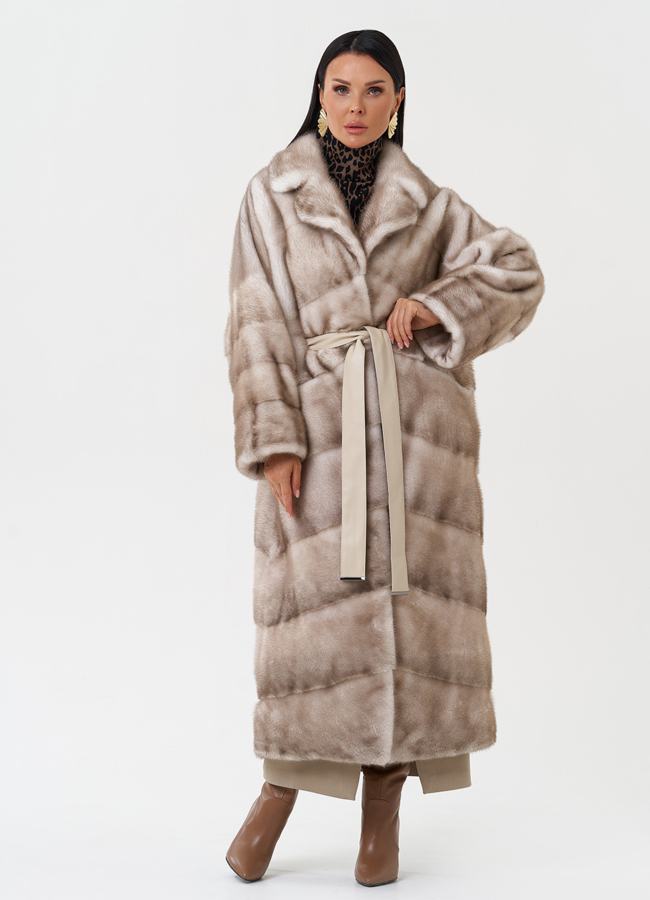 Длинная шуба из меха норки модель № 28126 универмаг малина