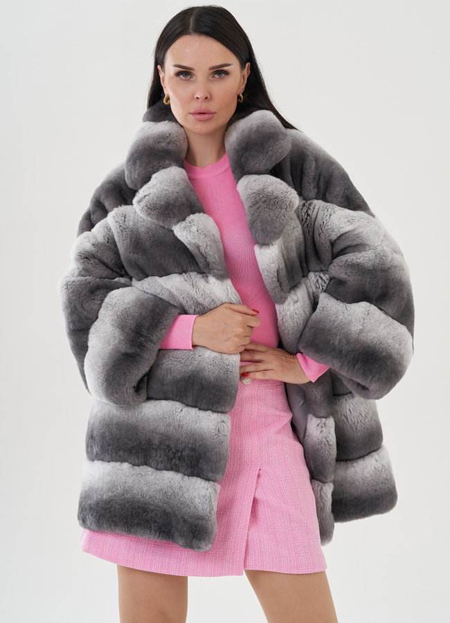 Шуба из кролика оверсайз модель № 25046 меха малина