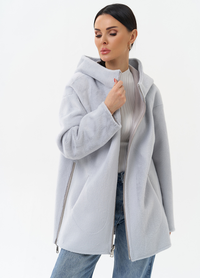 Двухсторонняя дубленка из эко замши с капюшоном модель № 29986 универмаг малина