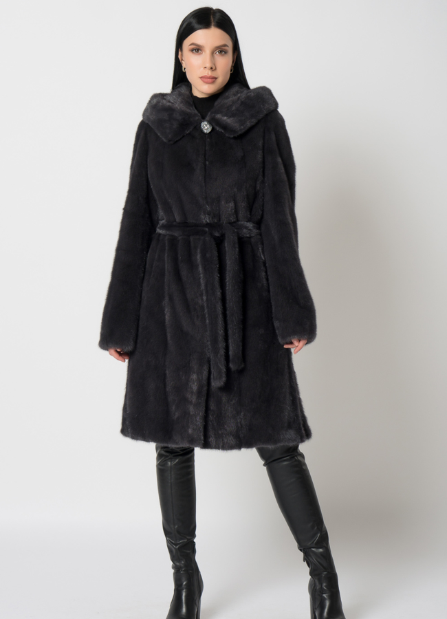 фото Норковая шуба с поясом модель № 31158