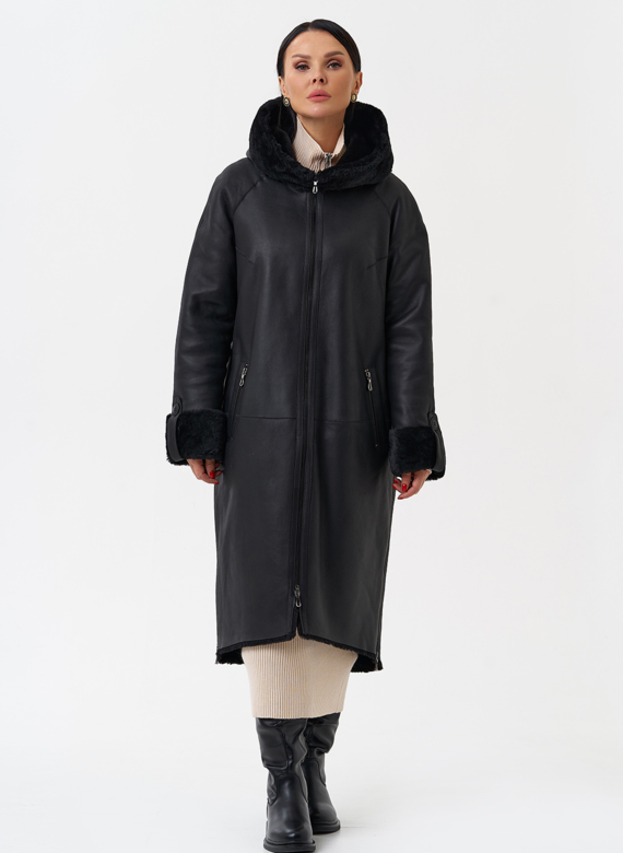 Натуральная дубленка с капюшоном