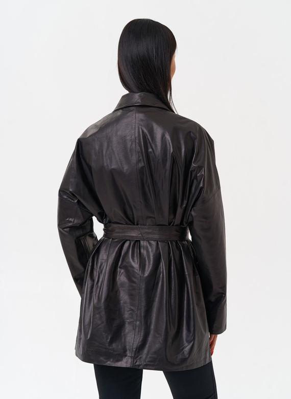 Жакет удлиненный из натуральной кожи