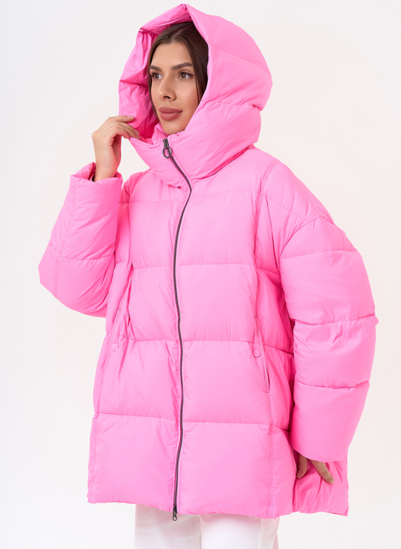Женский яркий пуховик с капюшоном