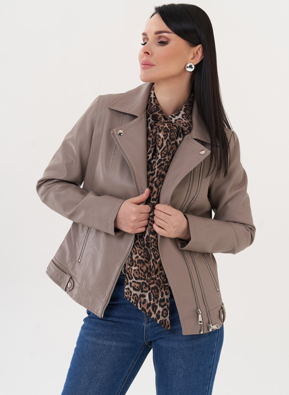 Куртка "косуха" из эко кожи бежевого цвета