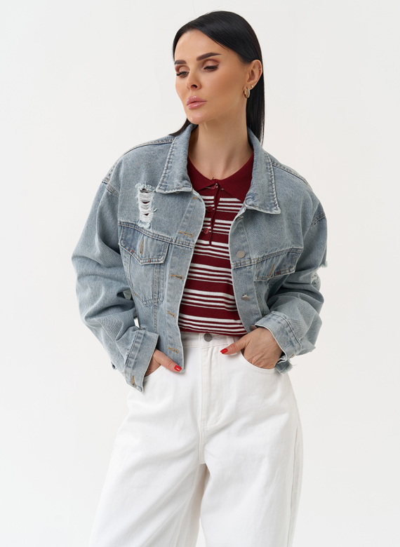 Женская укороченная джинсовая куртка