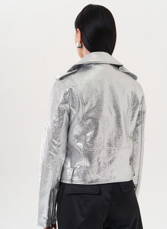 Куртка "косуха" из эко кожи под серебро
