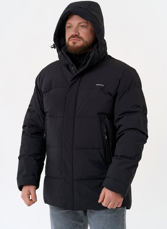 Мужской пуховик черного цвета с капюшоном Мужской пуховик черного цвета с капюшоном