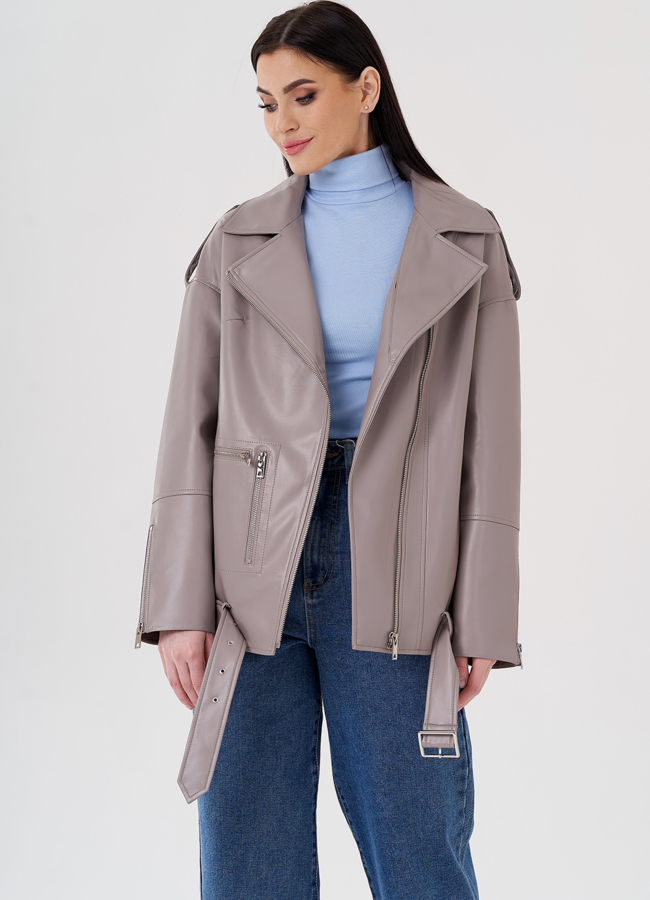 Куртка из эко кожи на утеплителе с натуральным мехом модель № 24214 в рассрочку