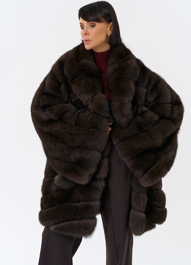 Шуба кимоно из песца модель № 32015 универмаг малина